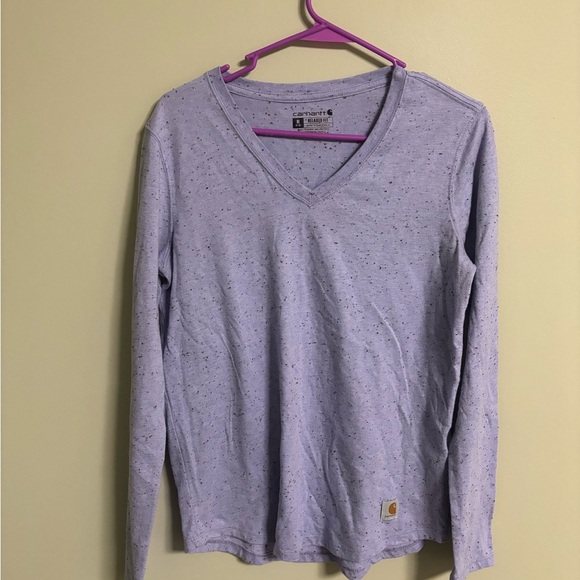 Carhartt Heatherd Violet Long Sleeved T-Shirt V Neck Women’s Size Medium Relaxed - Picture 1 of 6